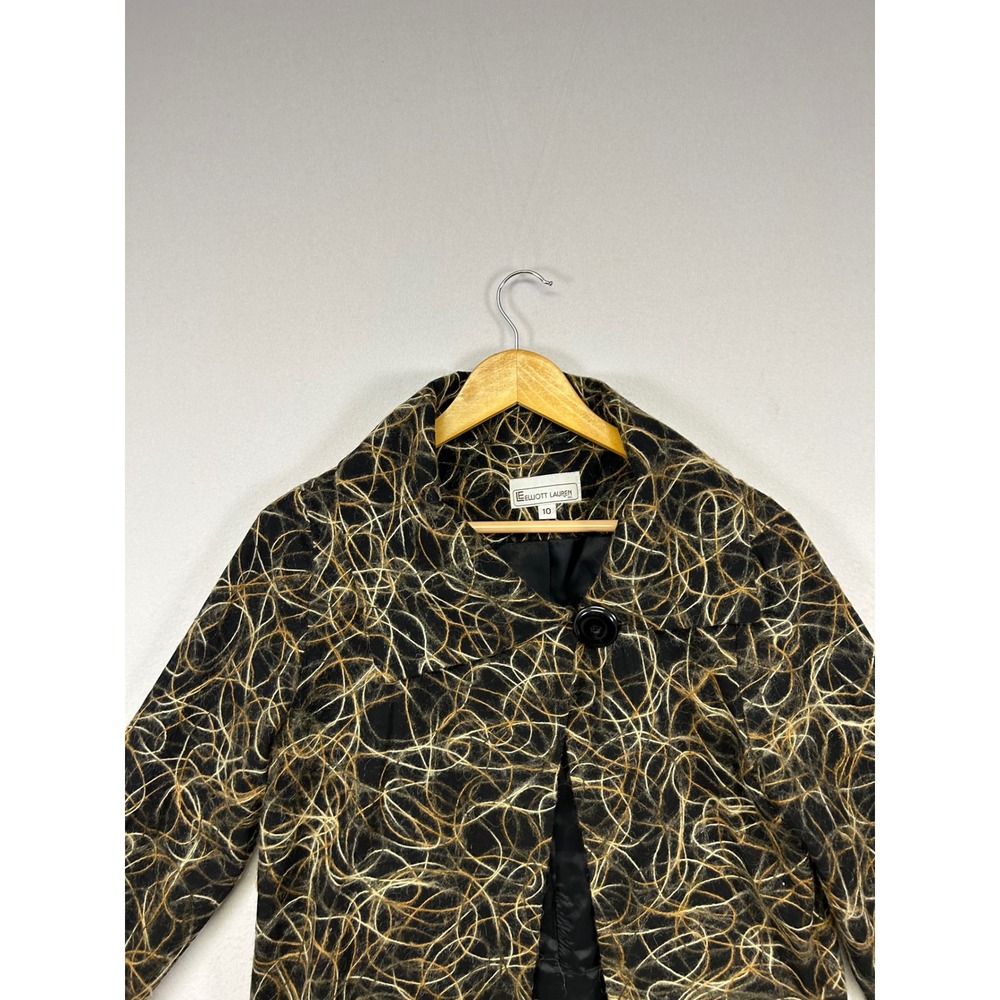 Artistic Avant Garde Elliott Lauren Womens 10 Black Gold Wool Scribble Jacket - Picture 9 of 11